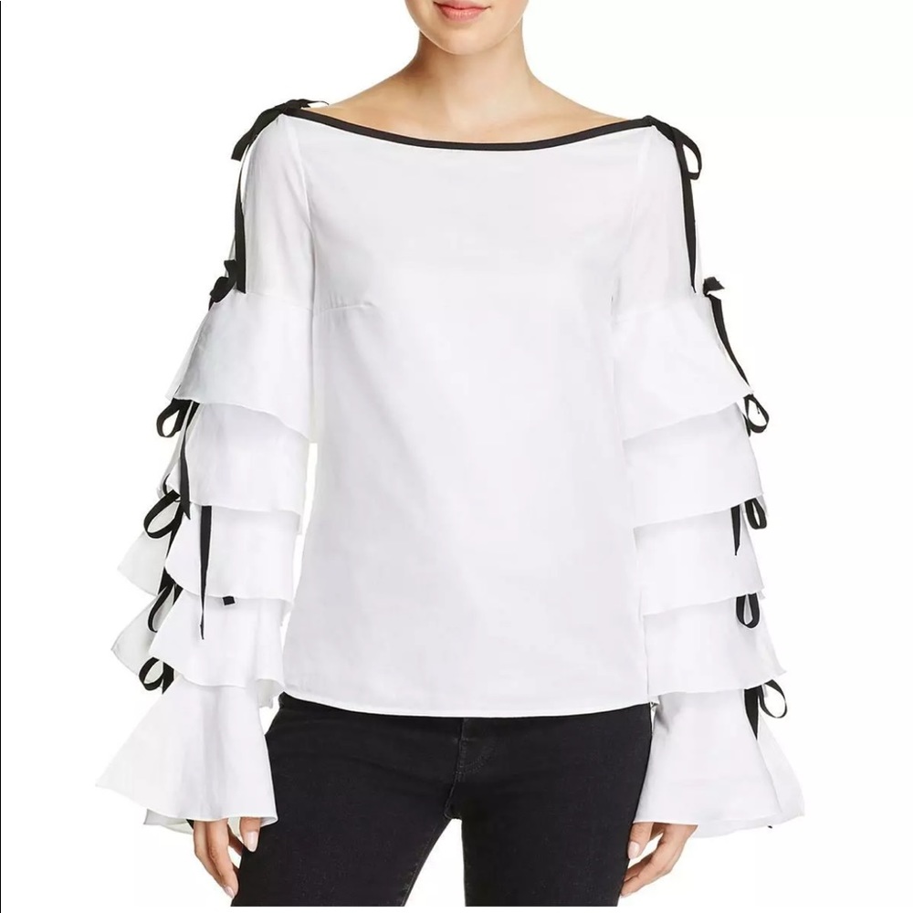 Petersym White tied ruffled sleeve blouse top size S - Picture 1 of 2